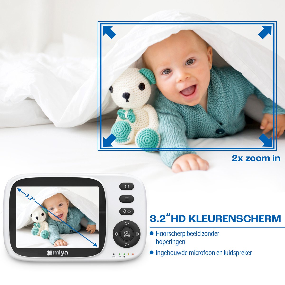 Afbeelding 3 van Miya M32 Babyfoon - Babyfoon met camera - Draadloze babyfoon - Video & Audio - Baby monitor