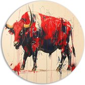 Stier schilderij rond - Dier wanddecoratie rond - Wandschaal Verf - Muurdecoratie industrieel - Rond schilderij - Kunstwerk muurcirkel aluminium 80x80 cm