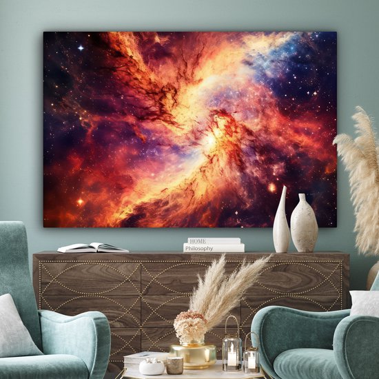 Peinture sur toile 180x120 cm - Décoration murale Néon - Ciel étoilé - Espace - Coloré - Décoration murale salle de jeux - Décoration salle de Gaming - Accessoires Gameroom - Peintures