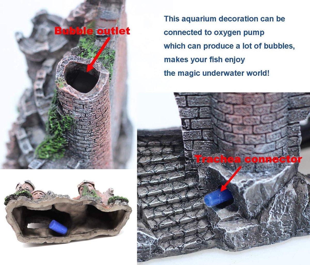 Gotetiso Aquarium decoratie - hars slot ornamenten, klassieke kasteelaccessoires voor vis, garnalen, schildpad