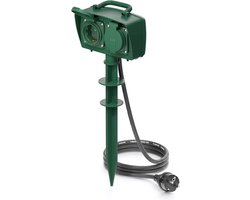 Verlengdozen 2-Voudige Outdoor Contactdoos met Grondpen - Stroomverdeler Buiten - Veiligheidsconnector Kindveilig - IP44 Spatwaterdicht - Weerbestendig - Tuin Terras Bloemperk - 5m Kabel - deleyCON