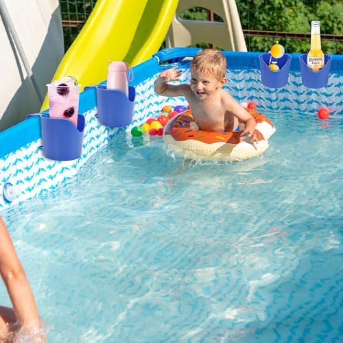 UQTUKO Zwembadbekerhouders – 4 Stuks – Blauw, Haakbevestiging, Voor Buis Tot 5 Cm – Stevig En Lekvrij