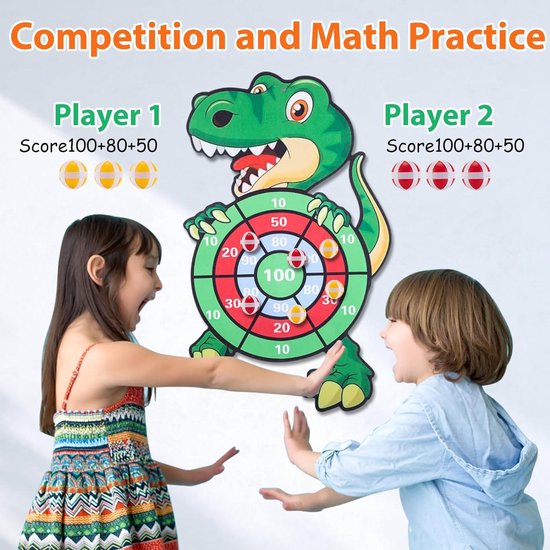 Dinosaurus Speelgoed Voor 3-7 Jaar Oud, 73 Cm Klittenbandsluiting Dartbord Met 12 Kleverige Ballen Binnen En Buiten Hangende Darts Beste Verjaardagscadeau Voor Kinderen Van 8 12