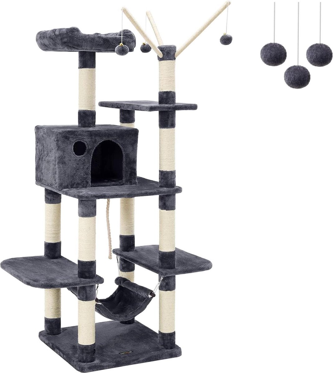 Krabpaal met hangmat en grot sisalstam rookgrijs PCT86G van FEANDREA Krabpaal