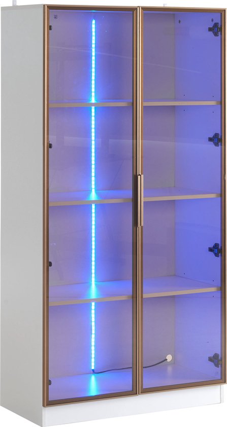 Sweiko Vitrine en verre Witte avec éclairage LED 16 couleurs, Vitrine à étagère mobile à double porte, 80 * 40 * 160 cm, armoire haute de salon, vitrine verticale, armoire de salle de bain