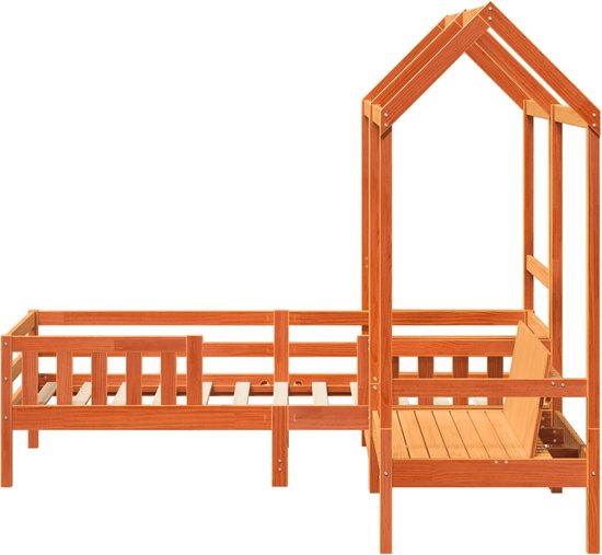 vidaXL - Lit enfant - avec - maison - solide - bois de pin - marron lavé - 90x200 - cm