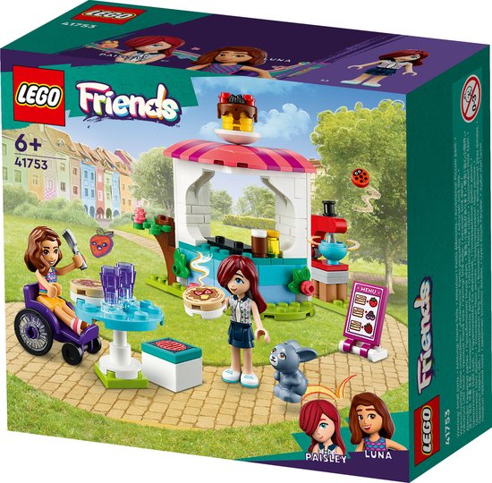 Boîte de jeu LEGO Friends Crêperie, avec mini-poupées, stand et accessoires.