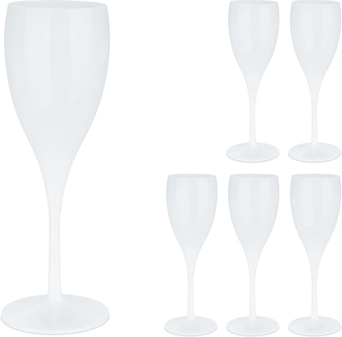 Kunststof champagneglazen set van 6 - herbruikbaar en onbreekbaar - BPA-vrij - 140 ml - wit