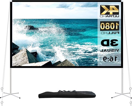 Vamvo Projector Screen 100 Inch Indoor Outdoor Projector Screen with Folding Stand 16:9