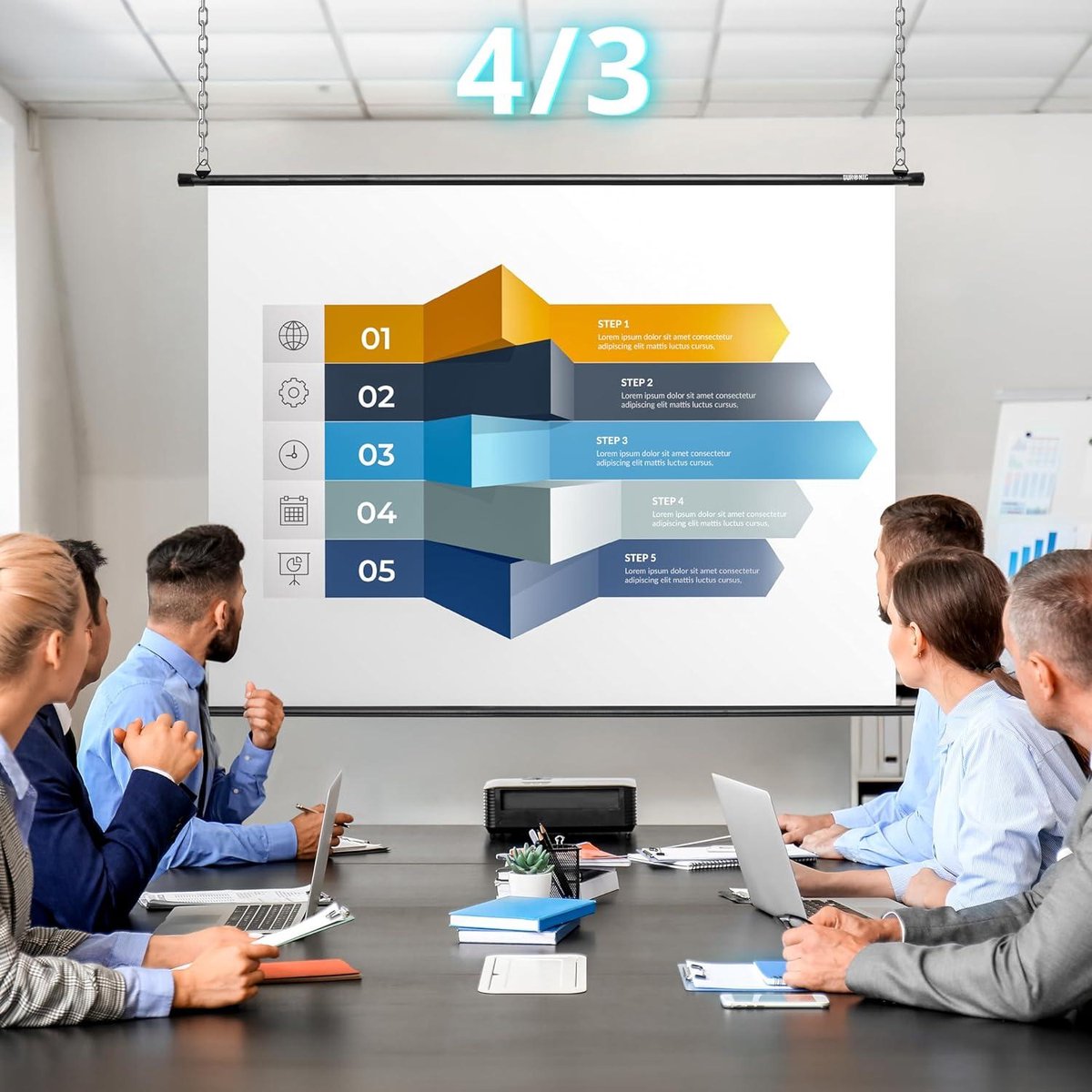 Duronic MPS100 16:9 BK Ecran de Projection TV et Home Cinema de 100 Pouces 254 cm 221 x 125 cm Fixation Mur ou Plafond Déroulement Manuel Gain 1 idéal pour 3D 8K