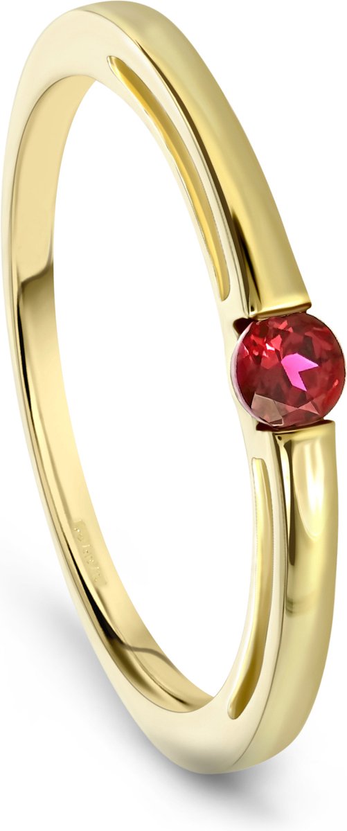 Miore Pure Ring Dames - 14 Karaat Goud - Met een Rode Robijn - Handgemaakt - Liefde Ring - Maat 52