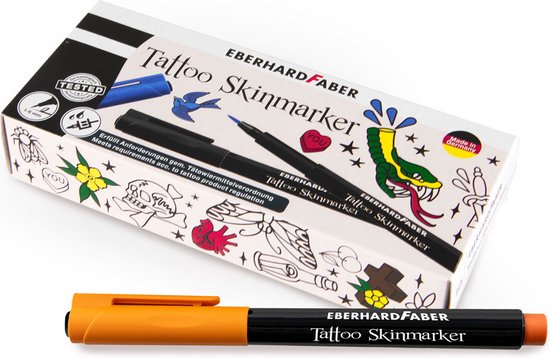 Foto: Eberhard faber tattoo skinmarker soft brush orange box met 10 stuks tattoo pmu wimper browmapping pen skin marker tatoeage ontwerpen stift stencil papier schets pen lining shading waterdicht artist professioneel premium