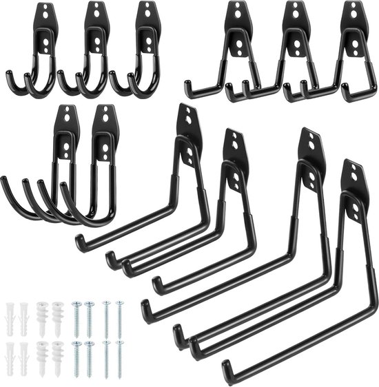 Dweil en bezem houder muur bevestiging zware tool organizer huis tuin garage opslag rek 2 stuks (zwart