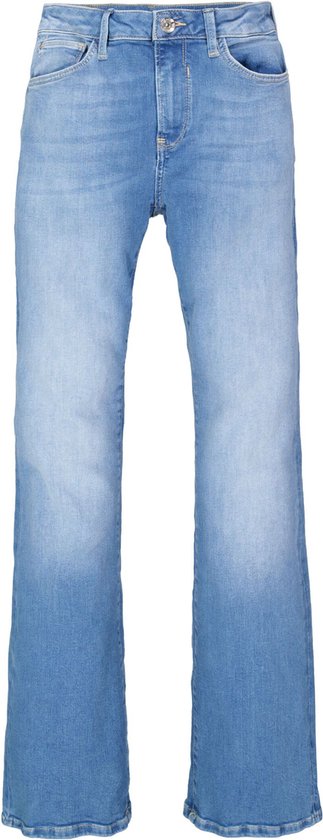 Blauwe flared jeans voor dames met vijf zakken en een knoopsluiting.