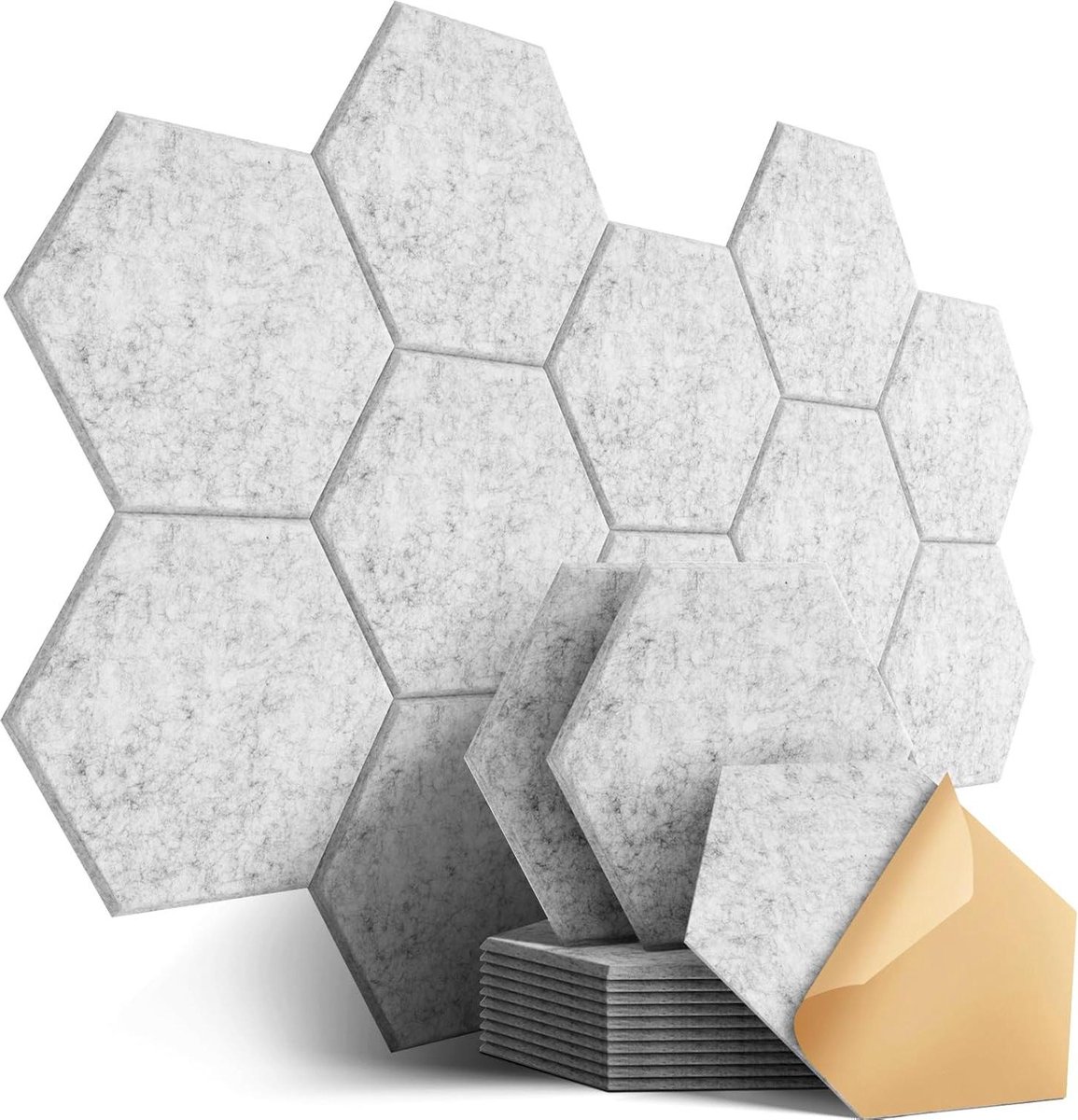 Hexagon zelfklevende akoestische panelen - geluidsabsorberende wand - hoge dichtheid - plafond/deur/muurdecoratie - akoestische behandeling - afgeschuinde rand - 30x26x09 cm