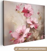 Canvas schilderij 120x90 cm - Wanddecoratie Bloemen - Roze - Kunst - Watercolor - Muurdecoratie woonkamer - Slaapkamer decoratie - Kamer accessoires - Schilderijen op canvas