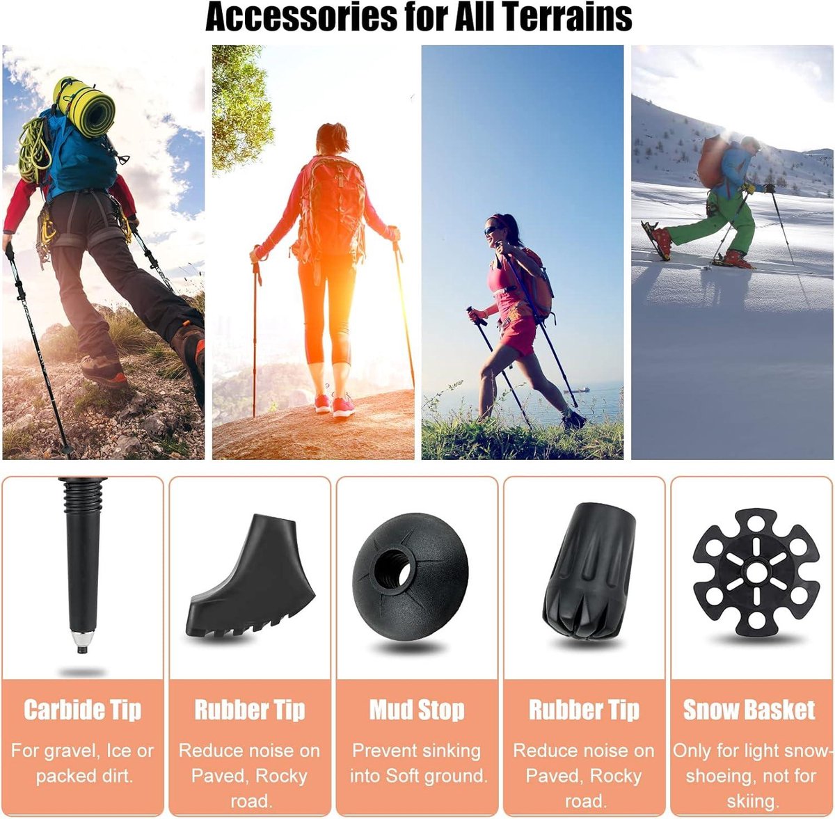 COVACURE Wandelstokken Nordic Walking stokken - 110-130 cm opvouwbaar, verstelbaar, telescoop, licht, met rubberen buffer voor dames en heren (blauw & zwart) (zwart, 100-120cm