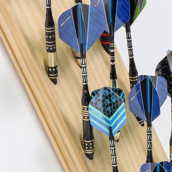 Wandgemonteerde darthouder massief houten - opbergtas voor 12 zachte of stalen tip darts - metalen haken - accessoires - originele houtkleur van Zweezle — afbeelding 2