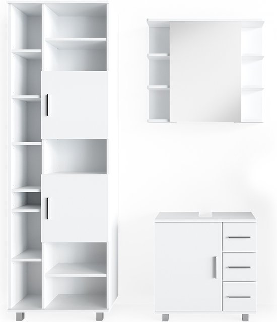 VICA 180cm badmeubel onderkast Washed Oak 4 lades. Wastafel CLOUD rechts 1 kraangat, kleur Talc