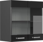 Vicco R-Line Glazen keukenkast – 60 cm Zwart hoogglans