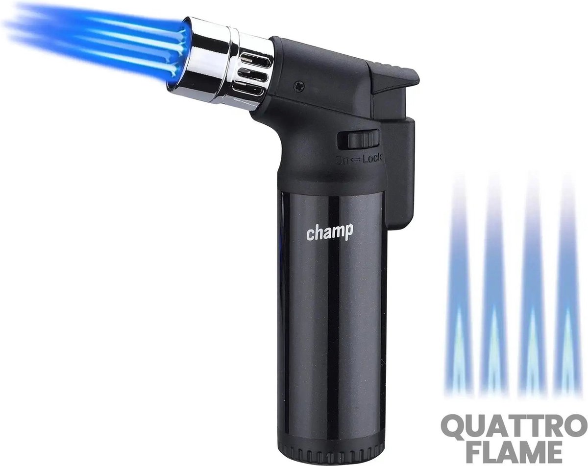 Goedkoopste Champ® Quattro Hervulbare Aansteker - Vuurwerk Aansteker - Gasbrander - Gasaansteker - BBQ - Windproof - Zwart