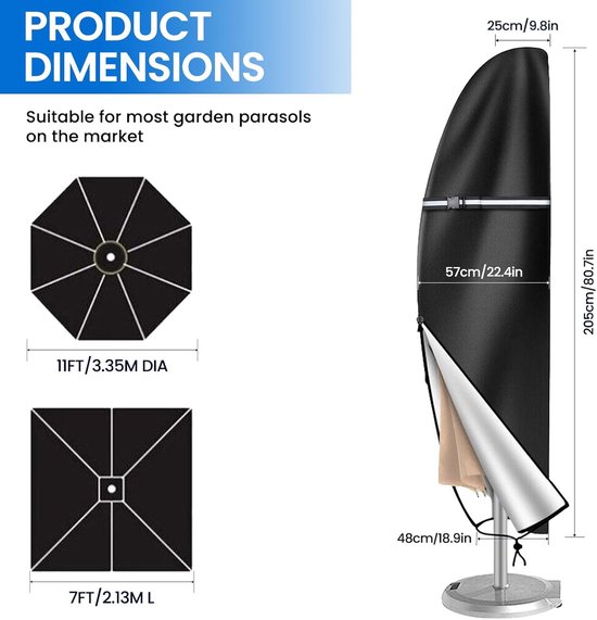 Housse de protection pour parasol, 9210D Oxford, housse de protection pour parasol flottant, résistante aux intempéries, aux UV, à la neige, adaptée aux parasols