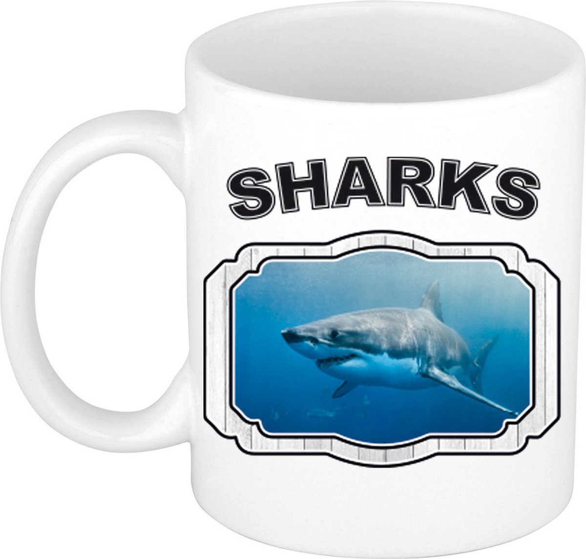 Dieren liefhebber haai mok 300 ml - kerramiek - cadeau beker / mok haaien liefhebber