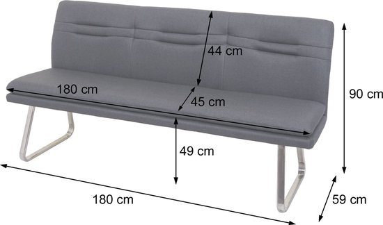 Canapé MCW-H70, canapé de salle à manger canapé rembourré, dossier tissu/textile acier inoxydable brossé ~ marron 180cm