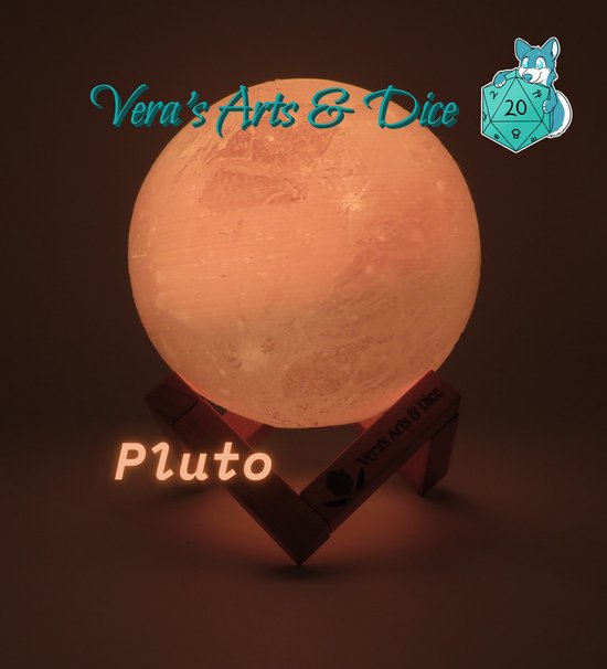 Pluto Lamp - Vera's Arts & Dice - 16 Verschillende Kleuren - Planeet Lampen - LED Lamp - Oplaadbaar Dimbaar Stroboscoop Effect Mogelijk Aanraak Gevoelig Afstandsbediening - 3D Print Handmade - Lampen Sfeerverlichting - Slaapkamer Woonkamer van Vera's Arts & Dice — afbeelding 3