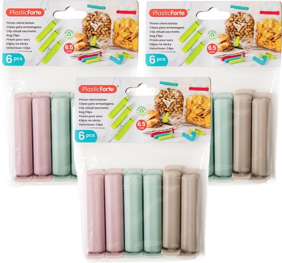 Plasticforte 18x afsluitclips / vershoudclips - 6 cm - keuken/voedsel zakjes afsluiten - Vershoudklemmen - vershoudknijpers