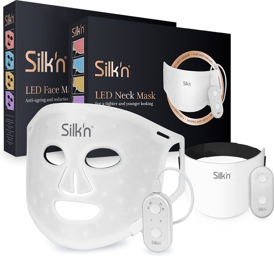 Silk’n LED masker Geschenkset - Promo pack met 2 stuks: nek- en gezichtsmasker - Huidverjongingsapparaat - Voor strakke huid met minder rimpels - Huidverzorging - Anti-aging LED-lichttechnologie - Cadeau-idee