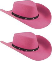 2x Roze cowboyhoeden Wichita voor dames - Feesthoeden verkleedkleding - Cowboy/Western themafeest