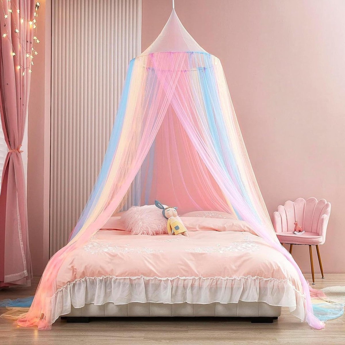 Prinses Stijl Bed Gordijn, Luxe Vier Hoek Post Ademend Mesh Bed Gordijn Luifel Netting Klamboe voor Dames Slaapkamer Decoratie (Geen Beugel)(180 * 200 * 200