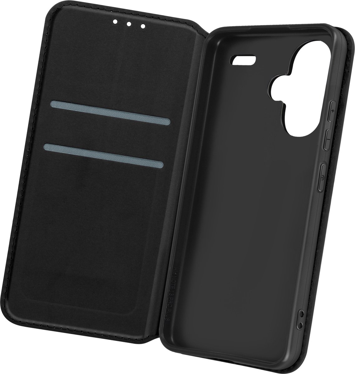 Avizar Foliohoes Geschikt voor Xiaomi Redmi Note 13 Pro Plus Multifunctioneel, Zwart