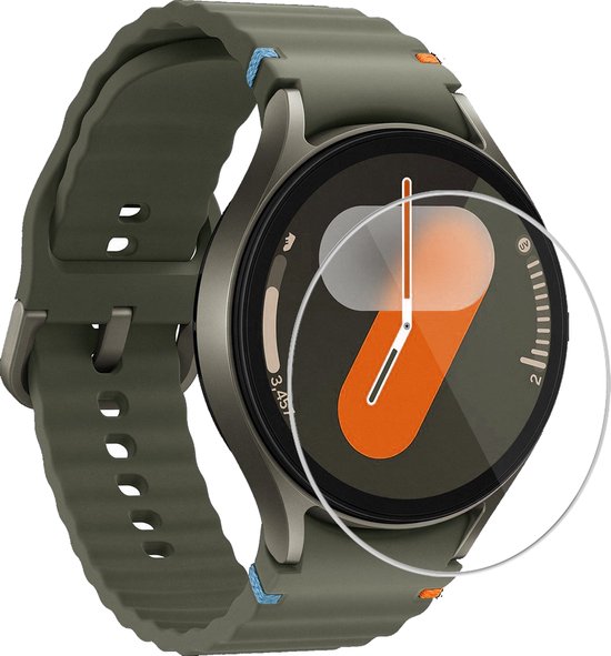 Screenprotector op een Samsung Galaxy Watch 7 44mm met de wijzers op 03:45.