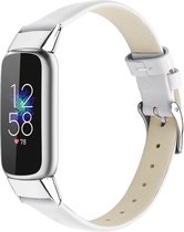 By Qubix - Geschikt voor fitbit luxe bandje - Leren bandje - Maat: Small - Wit Smartwatchbandje horlogeband polsband Armband Strap Band Watchband