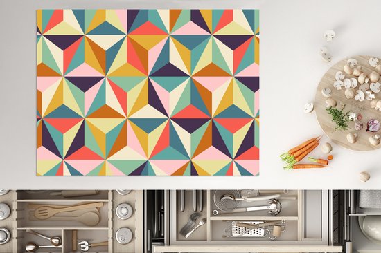KitchenYeah® Inductie beschermer 70x52 cm - Retro - Regenboog - 3D - Geometrie - Driehoek - Kookplaataccessoires - Afdekplaat voor kookplaat - Inductiebeschermer - Inductiemat - Inductieplaat mat
