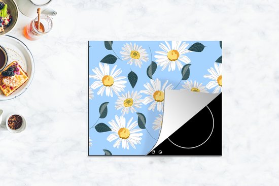 KitchenYeah® Inductie beschermer 59x52 cm - Madeliefjes - Blauw - Patroon - Kookplaataccessoires - Afdekplaat voor kookplaat - Inductiebeschermer - Inductiemat - Inductieplaat mat