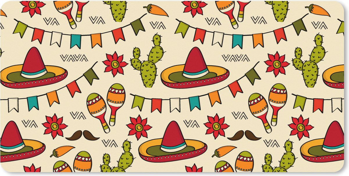 Muismat XXL 120x60 cm - Bureau onderlegger - Bureau mat Mexico - Cactus - Patronen - Bureaumat - Gaming mousepad xl - Bureaulegger groot - Computer deskmat