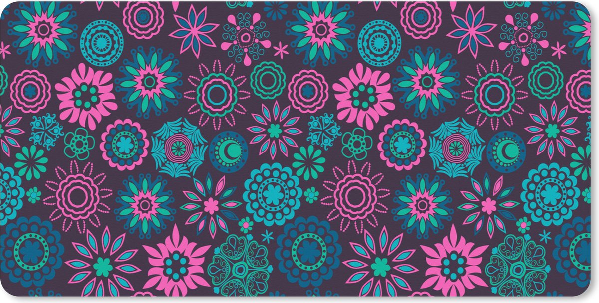 Muismat XXL 90x45 cm - Bureau onderlegger - Bureau mat Neon - Bloemen - Patronen - Bureaumat - Gaming mousepad xl - Bureaulegger groot - Computer deskmat