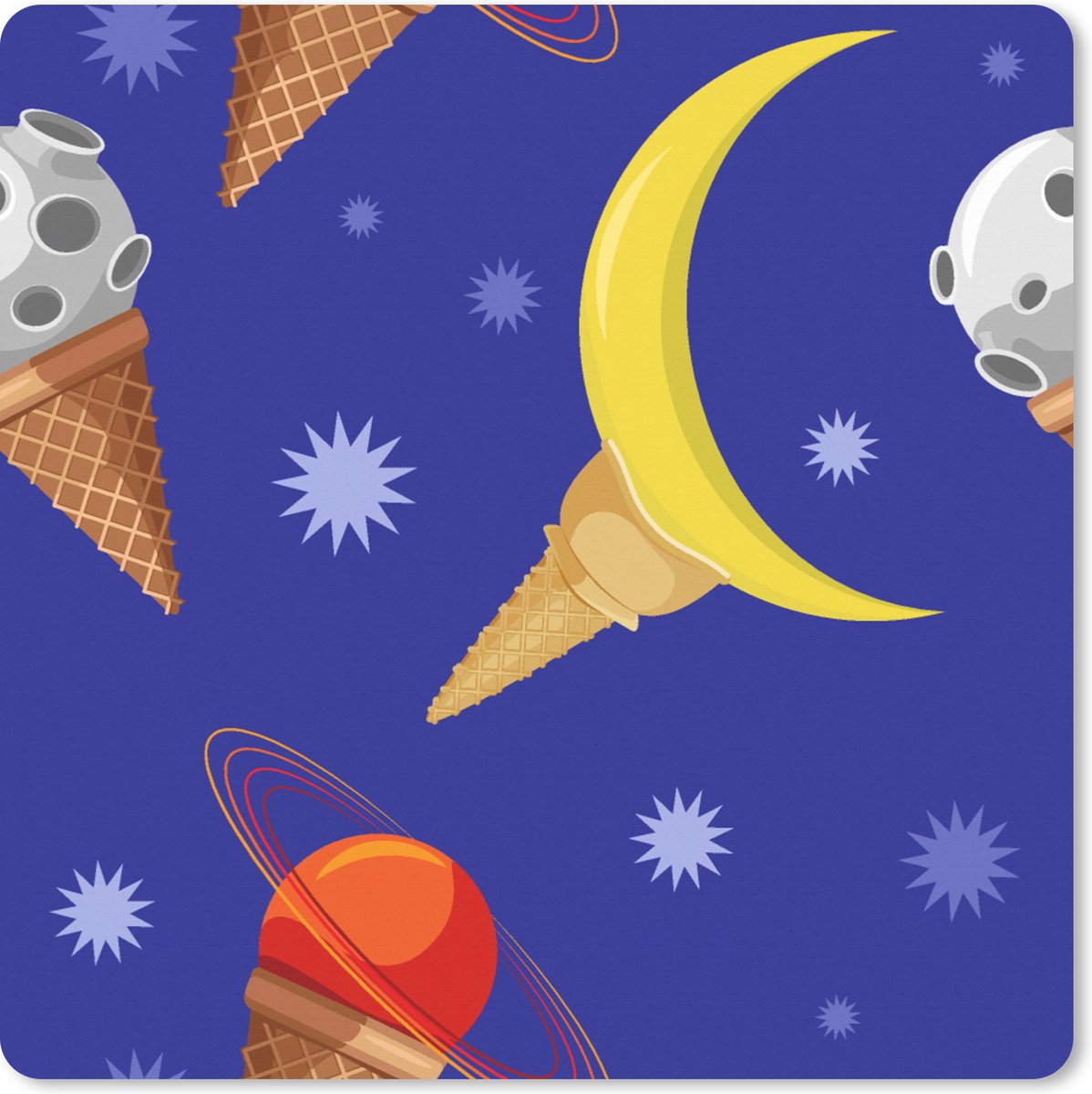 Muismat XXL 40x40 cm - Bureau onderlegger - Bureau mat Planeten - IJshoorntjes - Patronen - Bureaumat - Gaming mousepad xl - Bureaulegger groot - Computer deskmat