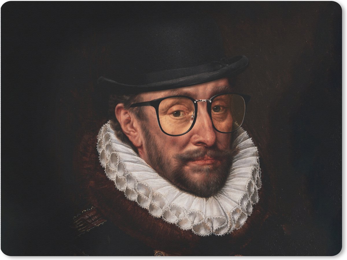 Muismat XXL 80x60 cm - Bureau onderlegger - Bureau mat Willem van Oranje - Adriaen Thomasz - Bril - Bureaumat - Gaming mousepad xl - Bureaulegger groot - Computer deskmat
