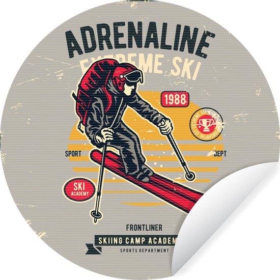 WallCircle - Stickers muraux - Cercle de papier peint - Ski - Sport - Vintage - ⌀ 140 cm - Cercle mural - Auto-adhésif - Sticker papier peint rond