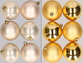 12x stuks kunststof kerstballen mix van champagne en goud 8 cm - Kerstversiering