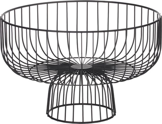 Fruitschaal/fruitmand rond op voet zwart metaal 28 cm - Fruitschalen/fruitmanden - Draadmand van metaal