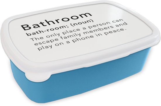 Foto: Broodtrommel blauw lunchbox brooddoos spreuken quotes the only place a person can play on a phone in peace bathroom woordenboek 18x12x6 cm kinderen jongen