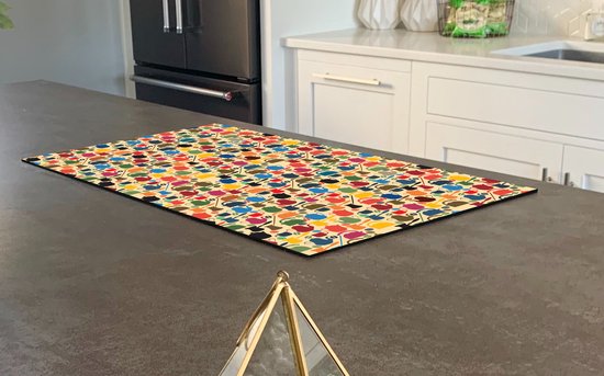 KitchenYeah® Inductie beschermer 30x52 cm - Patronen - Koffie - Theepot - Retro - Kookplaataccessoires - Afdekplaat voor kookplaat - Inductiebeschermer - Inductiemat - Inductieplaat mat