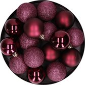 12x Boules de Noël en plastique rose aubergine 6 cm - Mat / brillant - Boules de Noël en plastique incassables - Décorations pour Décorations pour sapins de Noël rose aubergine