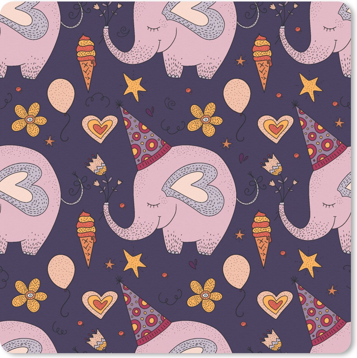Muismat XXL 60x60 cm - Bureau onderlegger - Bureau mat Verjaardag - Olifant - Bloemen - Patronen - Bureaumat - Gaming mousepad xl - Bureaulegger groot - Computer deskmat