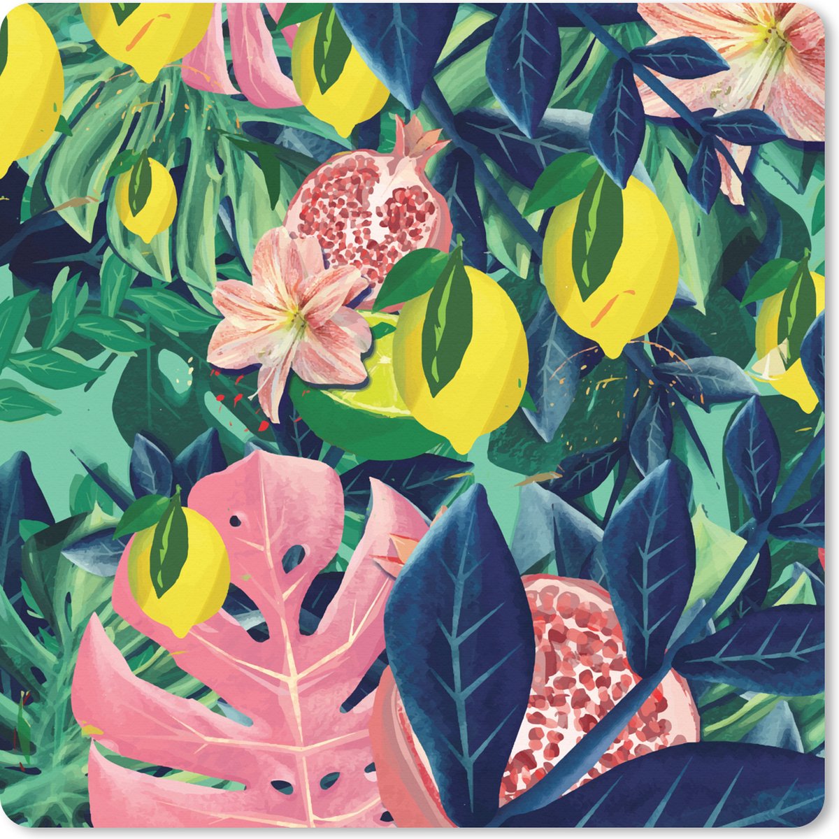 Muismat XXL - Bureau onderlegger - Bureau mat - Bloemen - Fruit - Kleuren - 50x50 cm - XXL muismat